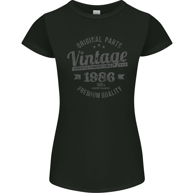 Vintage Year 37th Birthday 1986 Womens Petite Cut T-Shirt Black