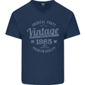 Vintage Year 38th Birthday 1985 Mens V-Neck Cotton T-Shirt Navy Blue