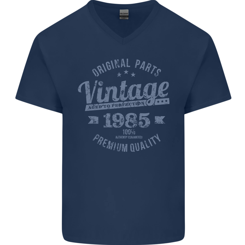 Vintage Year 38th Birthday 1985 Mens V-Neck Cotton T-Shirt Navy Blue