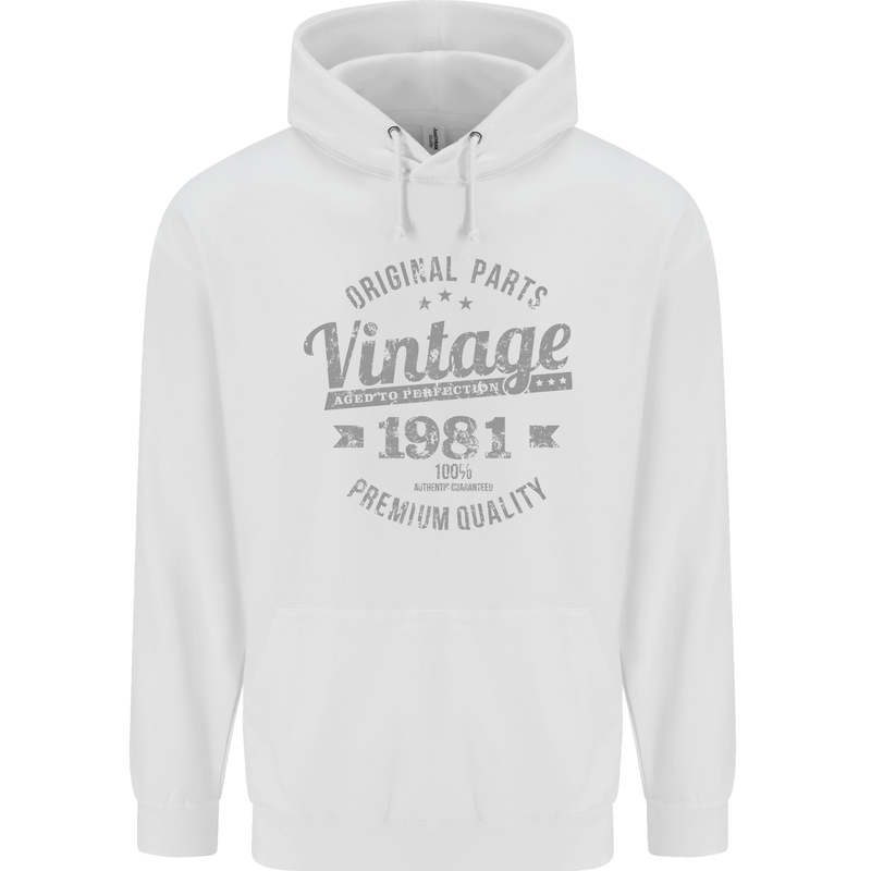 Vintage Year 42nd Birthday 1981 Mens 80% Cotton Hoodie White