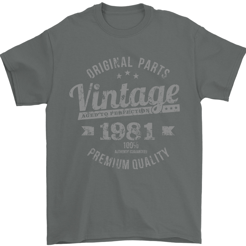 Vintage Year 42nd Birthday 1981 Mens T-Shirt 100% Cotton Charcoal
