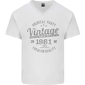 Vintage Year 42nd Birthday 1981 Mens V-Neck Cotton T-Shirt White