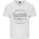 Vintage Year 42nd Birthday 1981 Mens V-Neck Cotton T-Shirt White