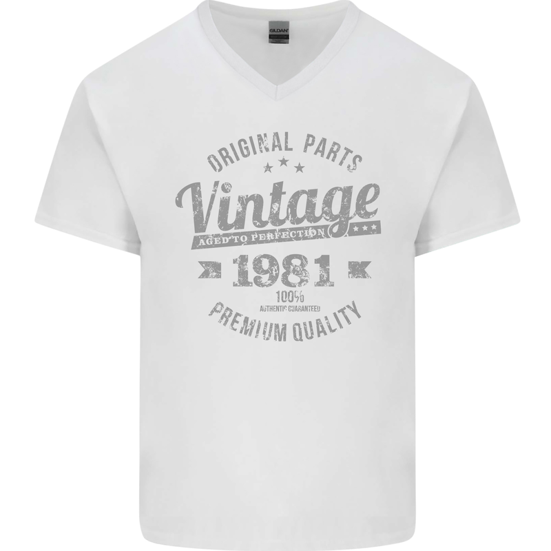 Vintage Year 42nd Birthday 1981 Mens V-Neck Cotton T-Shirt White