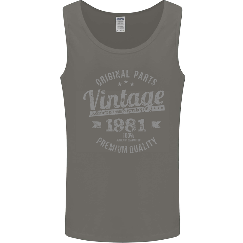 Vintage Year 42nd Birthday 1981 Mens Vest Tank Top Charcoal