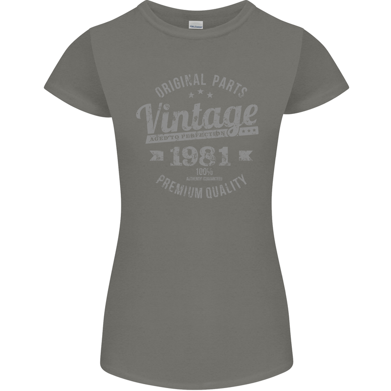Vintage Year 42nd Birthday 1981 Womens Petite Cut T-Shirt Charcoal