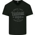 Vintage Year 43rd Birthday 1980 Mens V-Neck Cotton T-Shirt Black