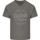 Vintage Year 43rd Birthday 1980 Mens V-Neck Cotton T-Shirt Charcoal