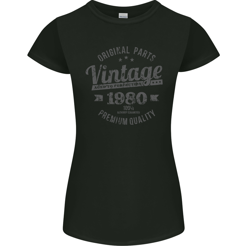 Vintage Year 43rd Birthday 1980 Womens Petite Cut T-Shirt Black