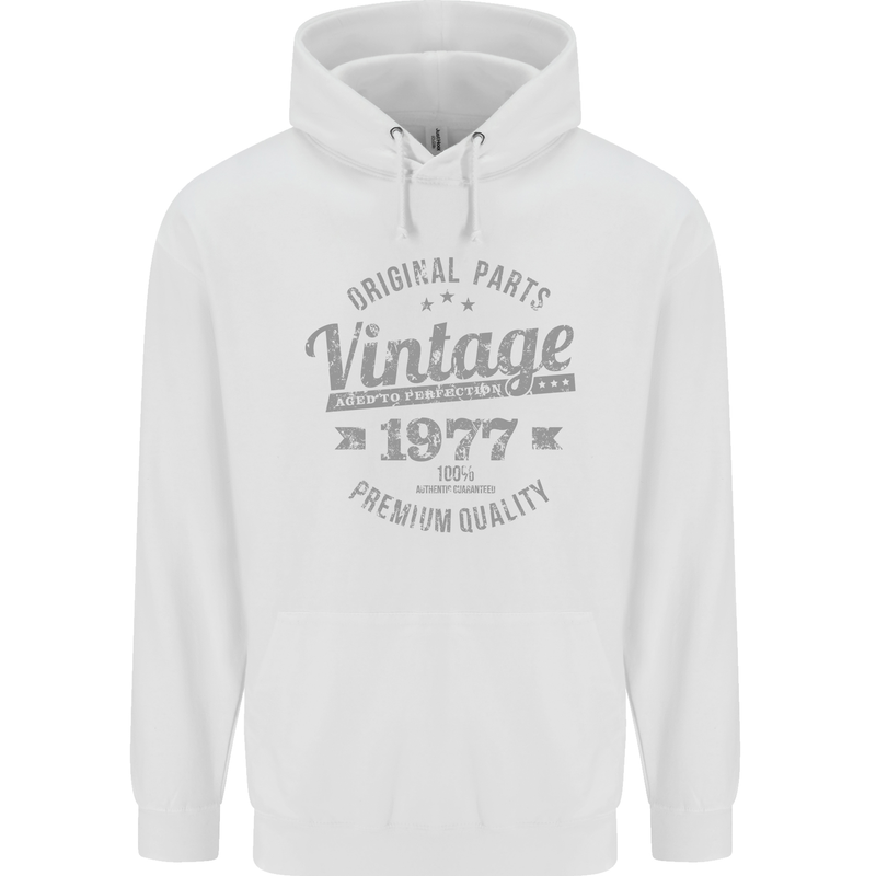 Vintage Year 46th Birthday 1977 Mens 80% Cotton Hoodie White