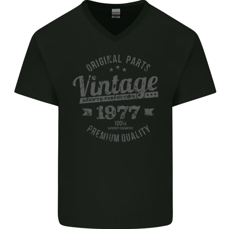 Vintage Year 46th Birthday 1977 Mens V-Neck Cotton T-Shirt Black