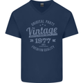 Vintage Year 46th Birthday 1977 Mens V-Neck Cotton T-Shirt Navy Blue
