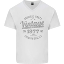 Vintage Year 46th Birthday 1977 Mens V-Neck Cotton T-Shirt White