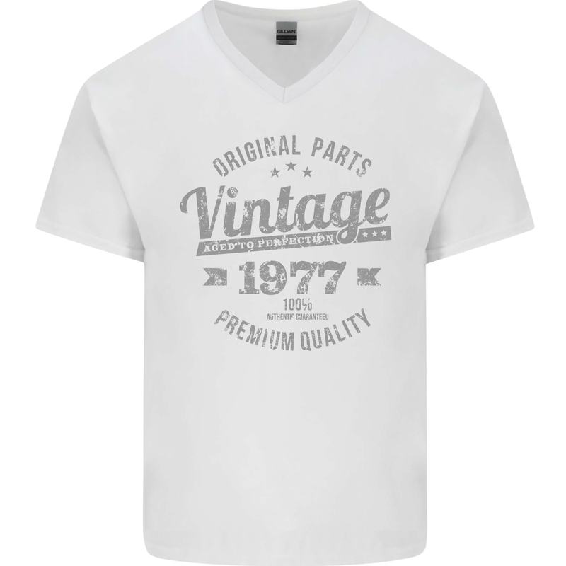 Vintage Year 46th Birthday 1977 Mens V-Neck Cotton T-Shirt White