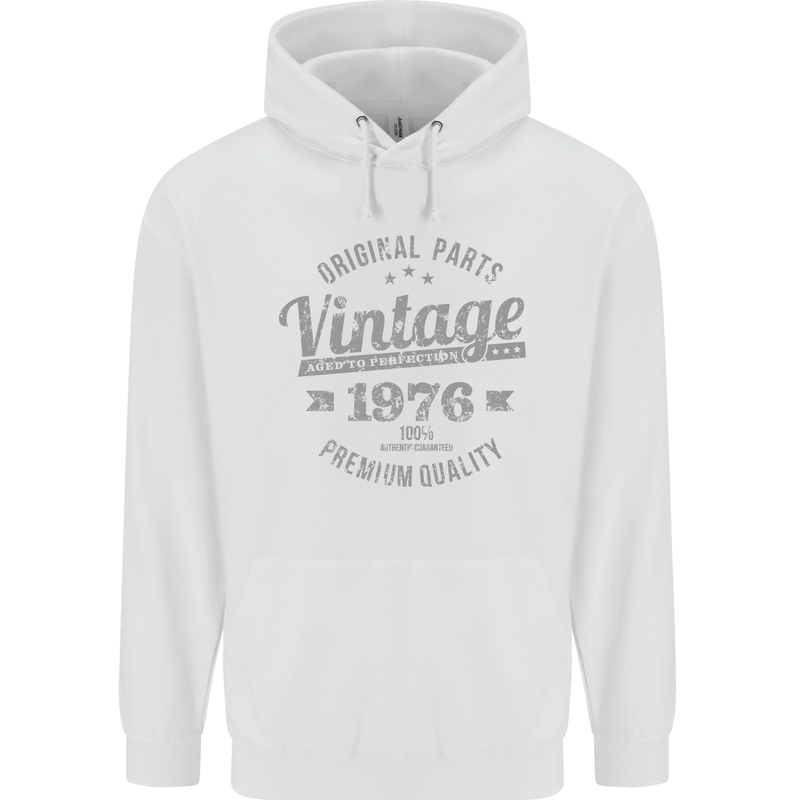 Vintage Year 47th Birthday 1976 Mens 80% Cotton Hoodie White