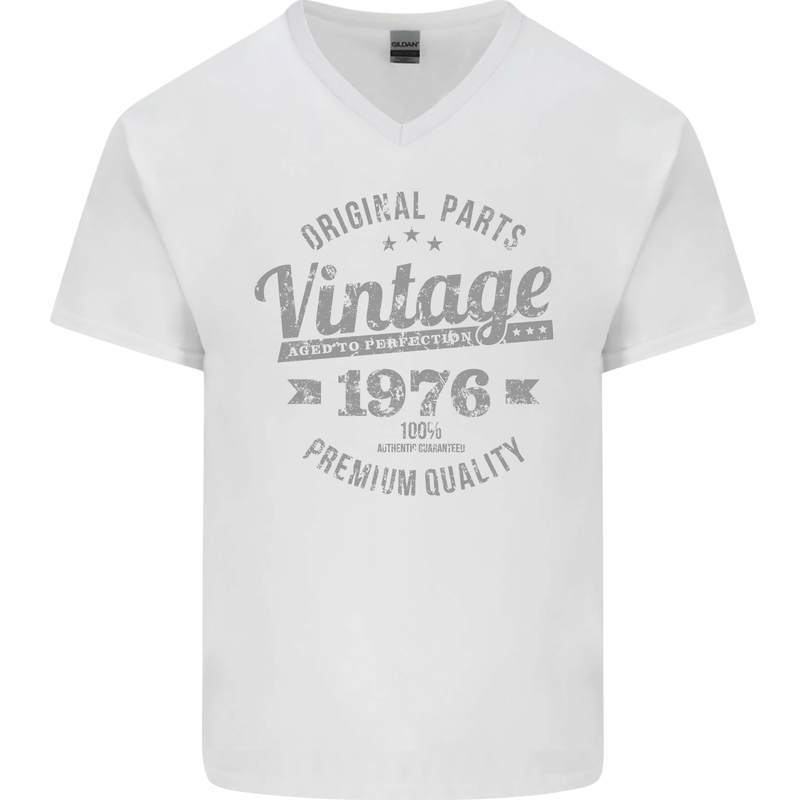 Vintage Year 47th Birthday 1976 Mens V-Neck Cotton T-Shirt White