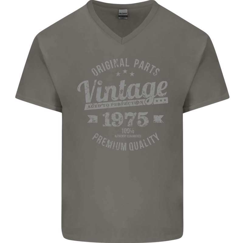 Vintage Year 48th Birthday 1975 Mens V-Neck Cotton T-Shirt Charcoal