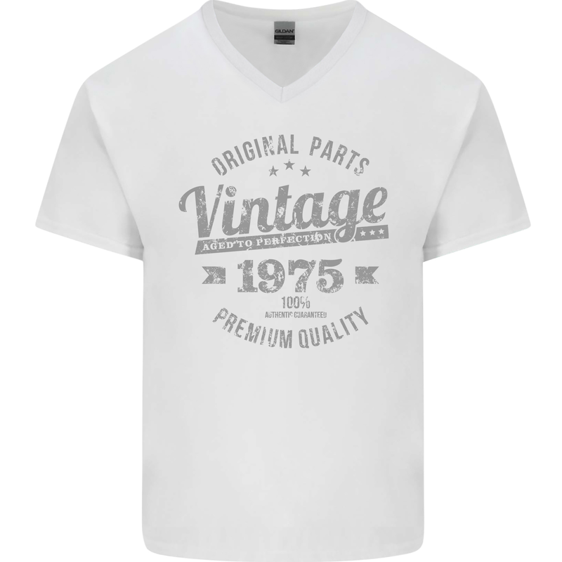 Vintage Year 48th Birthday 1975 Mens V-Neck Cotton T-Shirt White