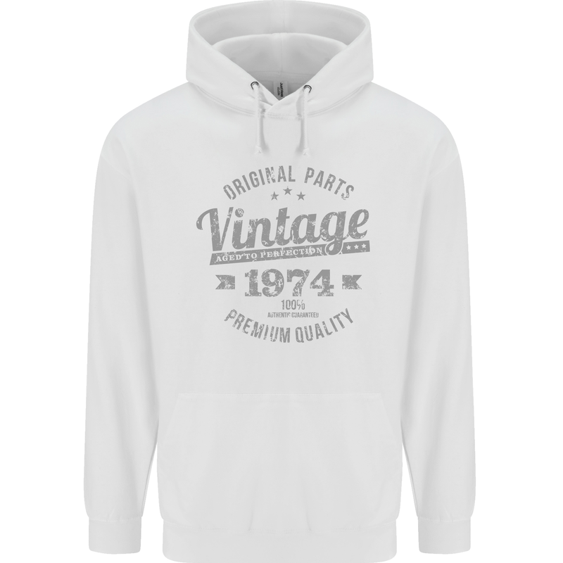 Vintage Year 49th Birthday 1974 Mens 80% Cotton Hoodie White