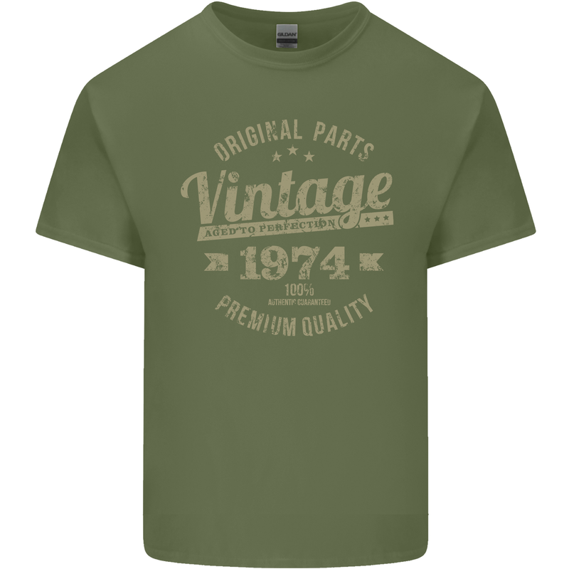 Vintage Year 49th Birthday 1974 Mens Cotton T-Shirt Tee Top Military Green