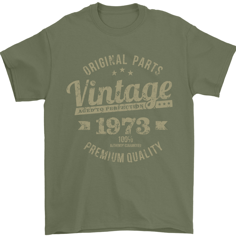 Vintage Year 50th Birthday 1973 Mens T-Shirt 100% Cotton Military Green