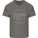 Vintage Year 52nd Birthday 1971 Mens V-Neck Cotton T-Shirt Charcoal