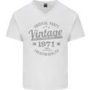 Vintage Year 52nd Birthday 1971 Mens V-Neck Cotton T-Shirt White
