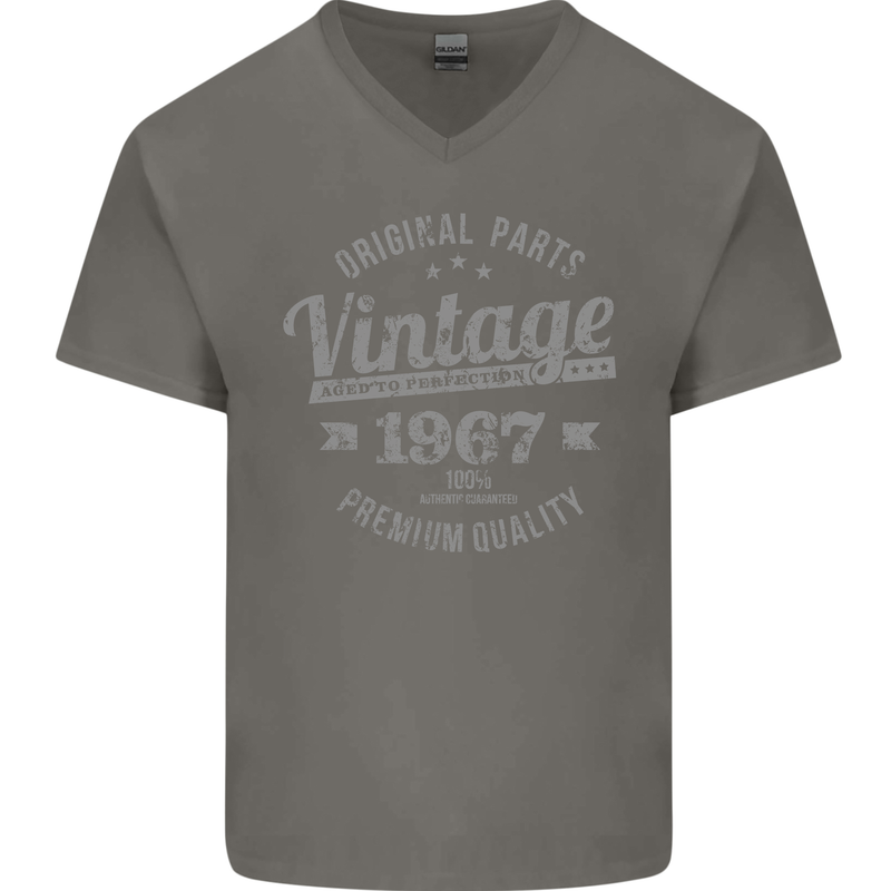 Vintage Year 56th Birthday 1967 Mens V-Neck Cotton T-Shirt Charcoal