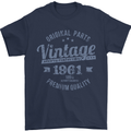 Vintage Year 62nd Birthday 1961 Mens T-Shirt 100% Cotton Navy Blue