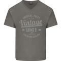 Vintage Year 62nd Birthday 1961 Mens V-Neck Cotton T-Shirt Charcoal
