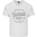 Vintage Year 62nd Birthday 1961 Mens V-Neck Cotton T-Shirt White