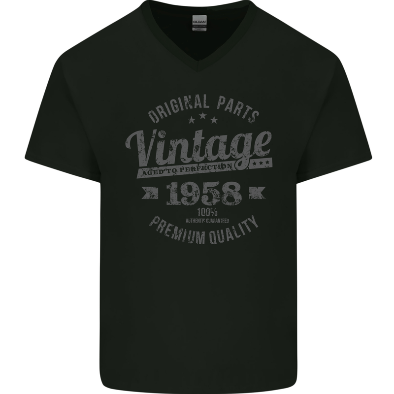 Vintage Year 65th Birthday 1958 Mens V-Neck Cotton T-Shirt Black