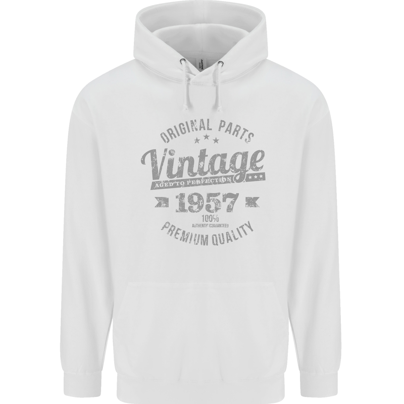 Vintage Year 66th Birthday 1957 Mens 80% Cotton Hoodie White