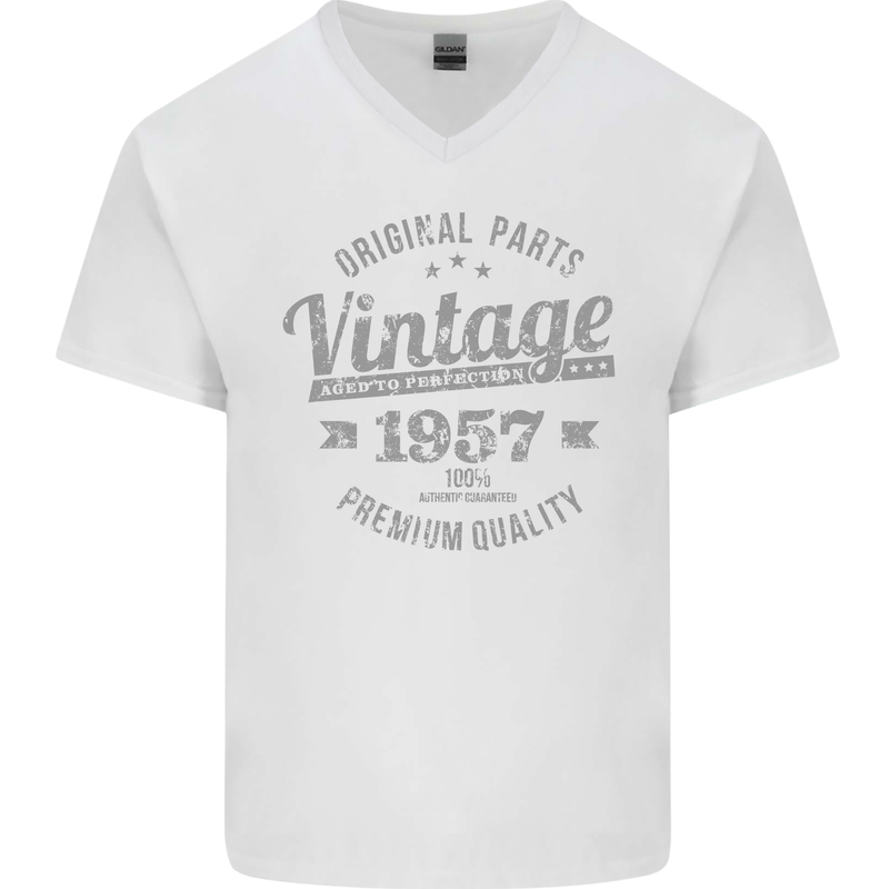 Vintage Year 66th Birthday 1957 Mens V-Neck Cotton T-Shirt White