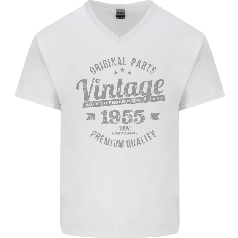 Vintage Year 68th Birthday 1955 Mens V-Neck Cotton T-Shirt White