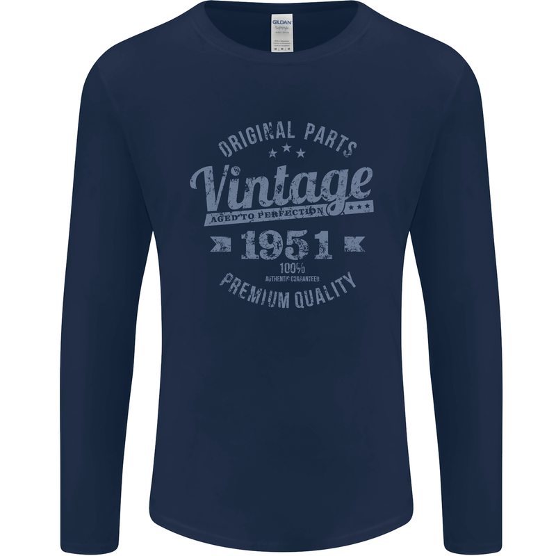Vintage Year 72nd Birthday 1951 Mens Long Sleeve T-Shirt Navy Blue