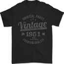 Vintage Year 72nd Birthday 1951 Mens T-Shirt 100% Cotton Black