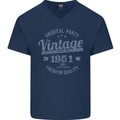 Vintage Year 72nd Birthday 1951 Mens V-Neck Cotton T-Shirt Navy Blue