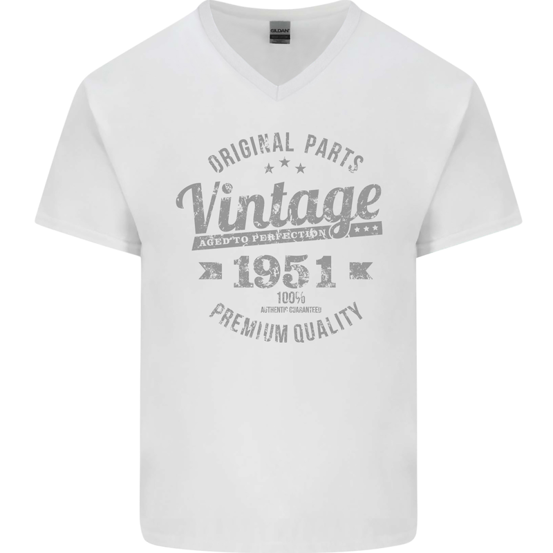 Vintage Year 72nd Birthday 1951 Mens V-Neck Cotton T-Shirt White