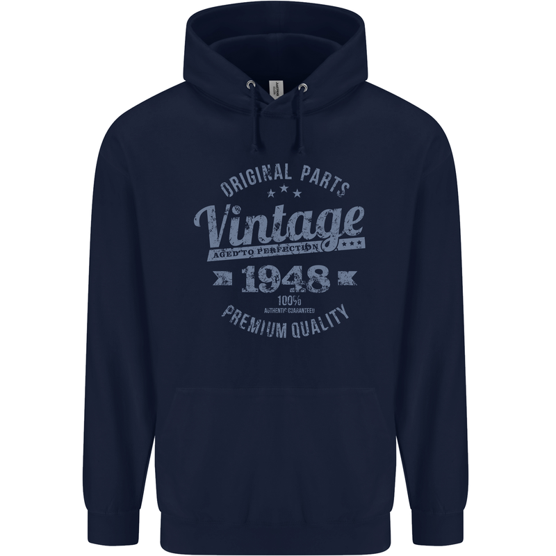 Vintage Year 75th Birthday 1948 Mens 80% Cotton Hoodie Navy Blue