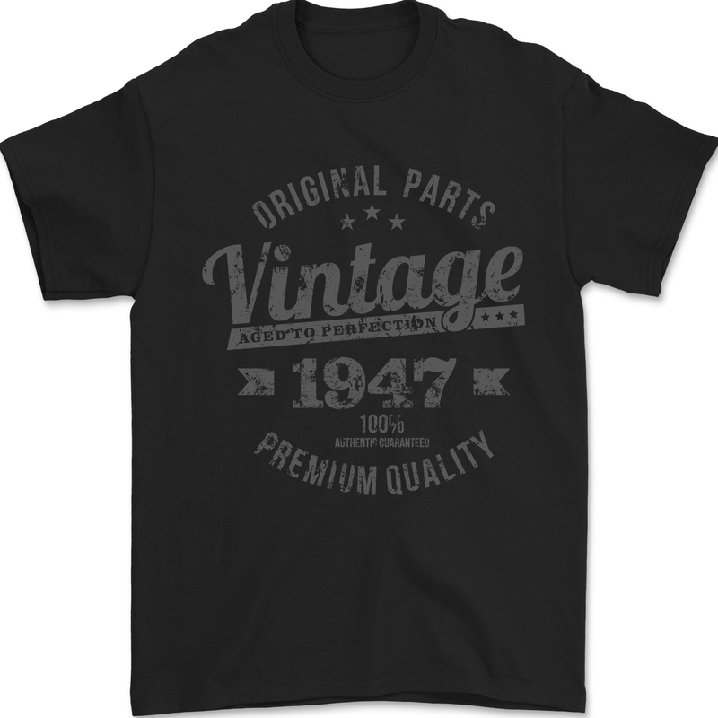 Vintage Year 76th Birthday 1947 Mens T-Shirt 100% Cotton Black