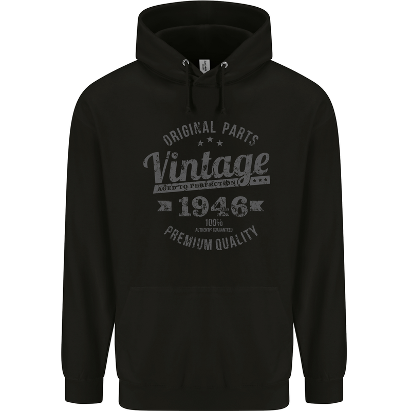 Vintage Year 77th Birthday 1946 Mens 80% Cotton Hoodie Black