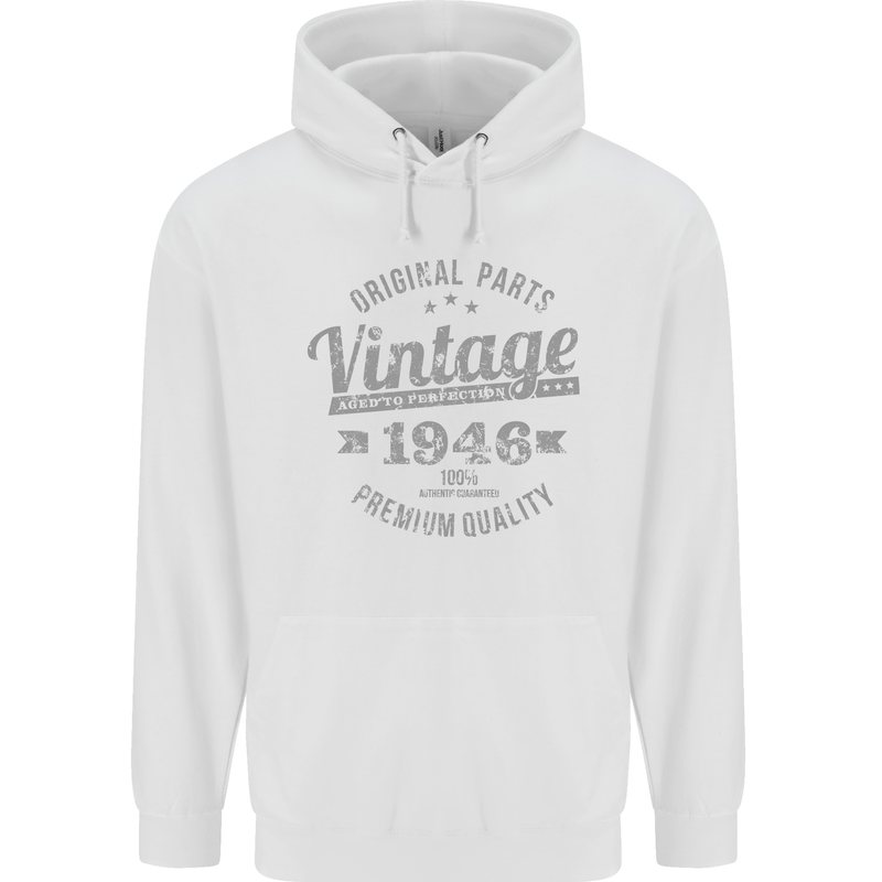 Vintage Year 77th Birthday 1946 Mens 80% Cotton Hoodie White