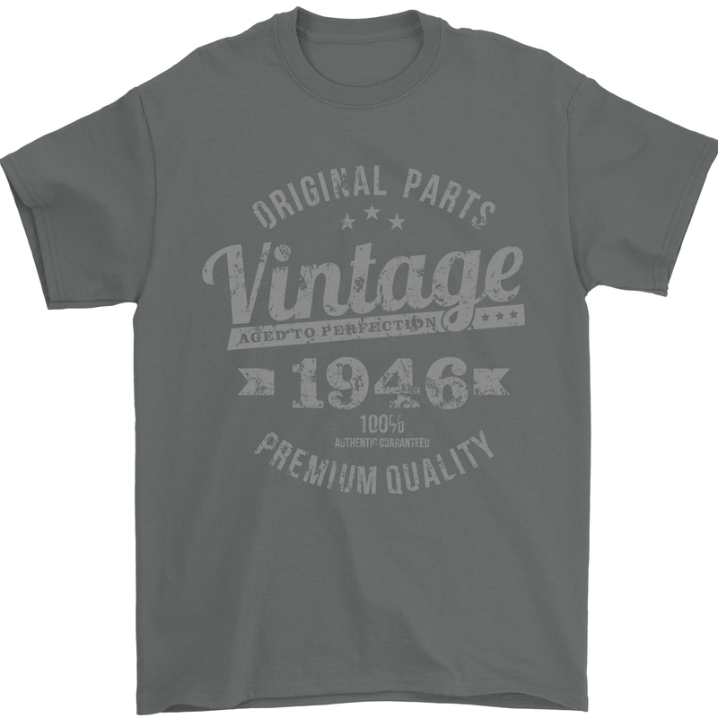 Vintage Year 77th Birthday 1946 Mens T-Shirt 100% Cotton Charcoal