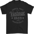 Vintage Year 80th Birthday 1943 Mens T-Shirt 100% Cotton Black