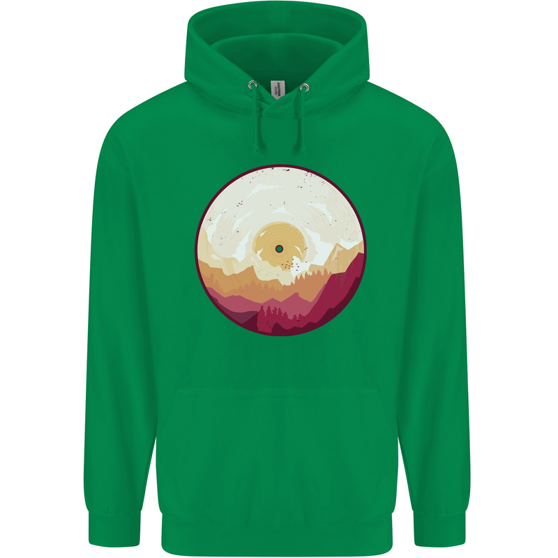 Vinyl Landscape Record Mountains DJ Decks Childrens Kids Hoodie Irish Green