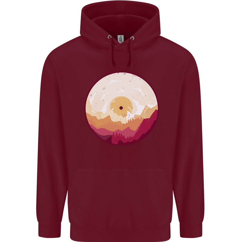 Vinyl Landscape Record Mountains DJ Decks Childrens Kids Hoodie Maroon