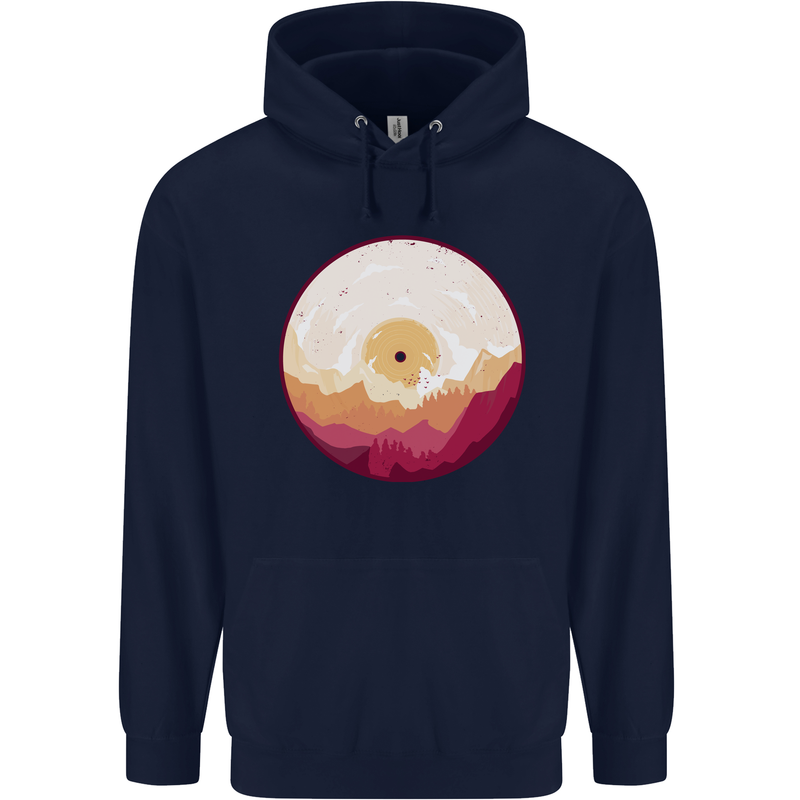 Vinyl Landscape Record Mountains DJ Decks Childrens Kids Hoodie Navy Blue