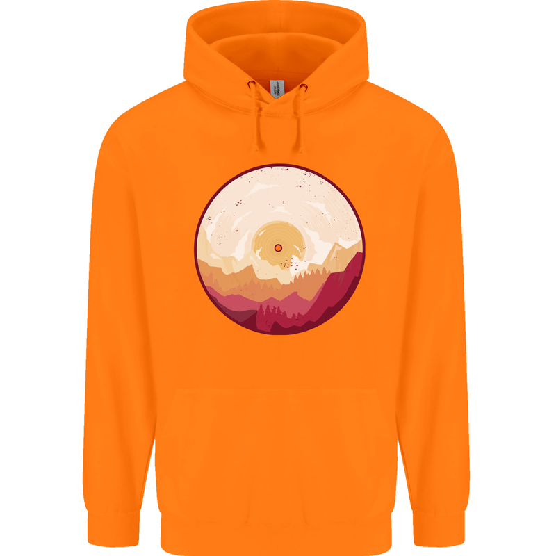Vinyl Landscape Record Mountains DJ Decks Childrens Kids Hoodie Orange