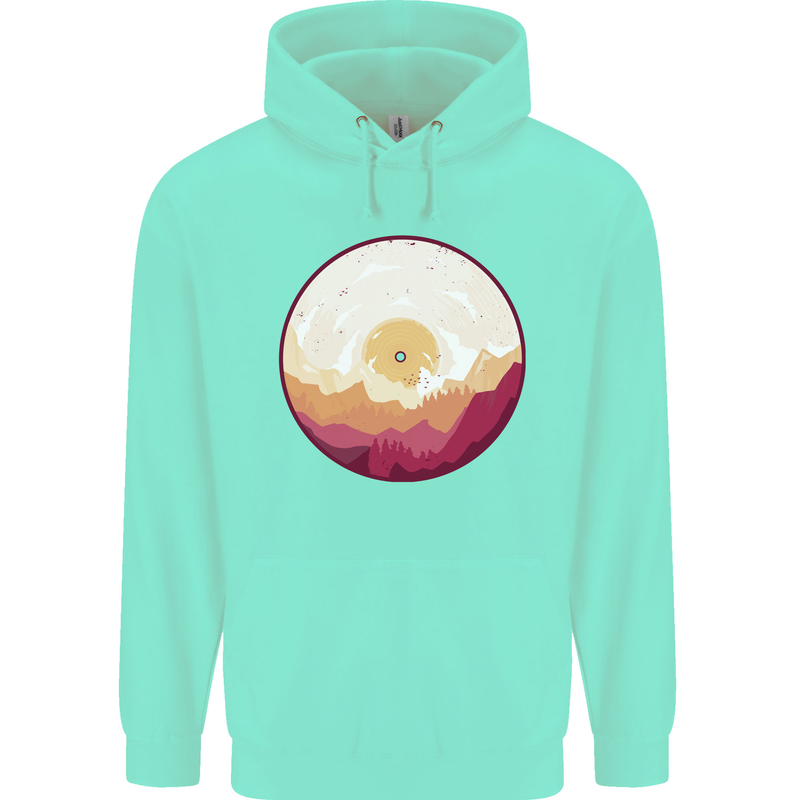 Vinyl Landscape Record Mountains DJ Decks Childrens Kids Hoodie Peppermint